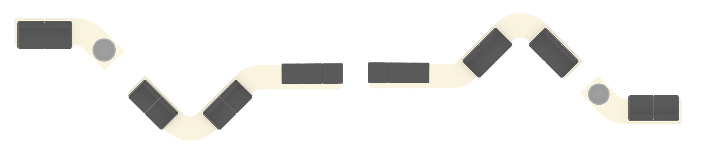 Top view — the full flowing run of seating